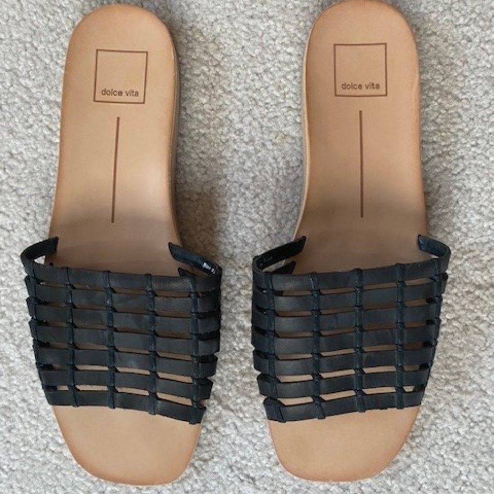 Women's Black & Tan Dolce Vita Slide Sandals Size 9.5